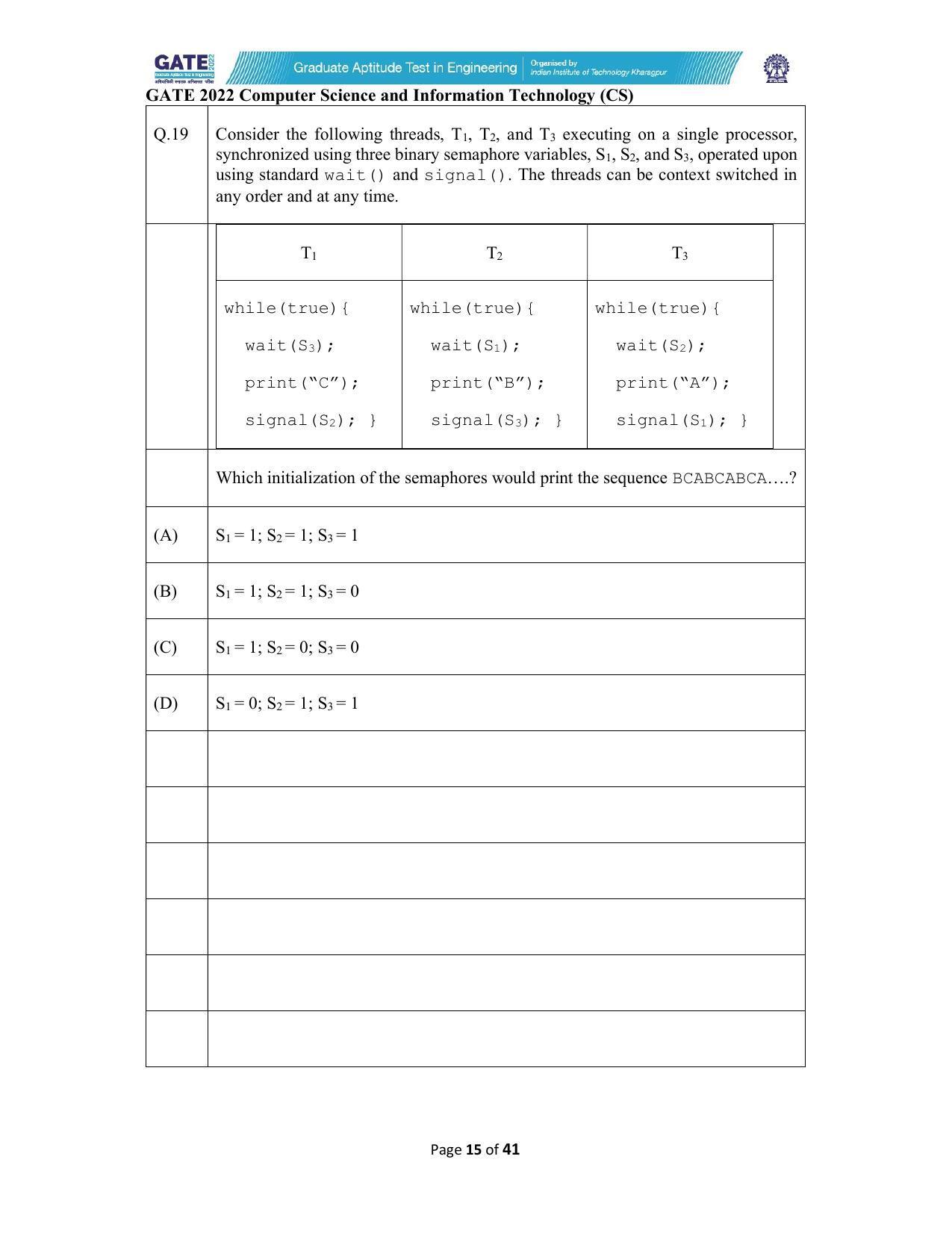 GATE 2022 Computer Science and Information Technology (CS) Question Paper - Page 15