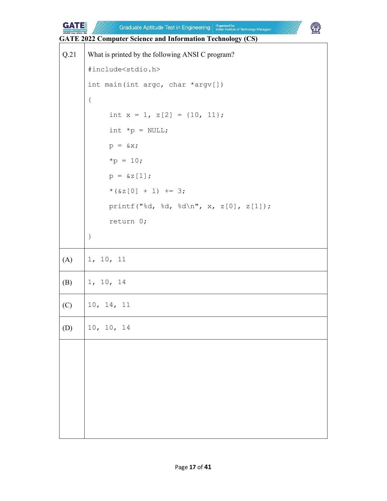 GATE 2022 Computer Science and Information Technology (CS) Question Paper - Page 17