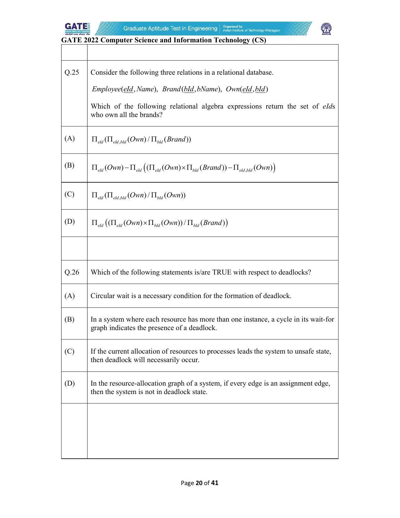 GATE 2022 Computer Science and Information Technology (CS) Question Paper - Page 20