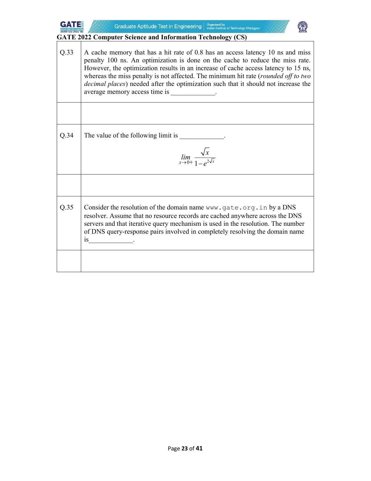 GATE 2022 Computer Science and Information Technology (CS) Question Paper - Page 23