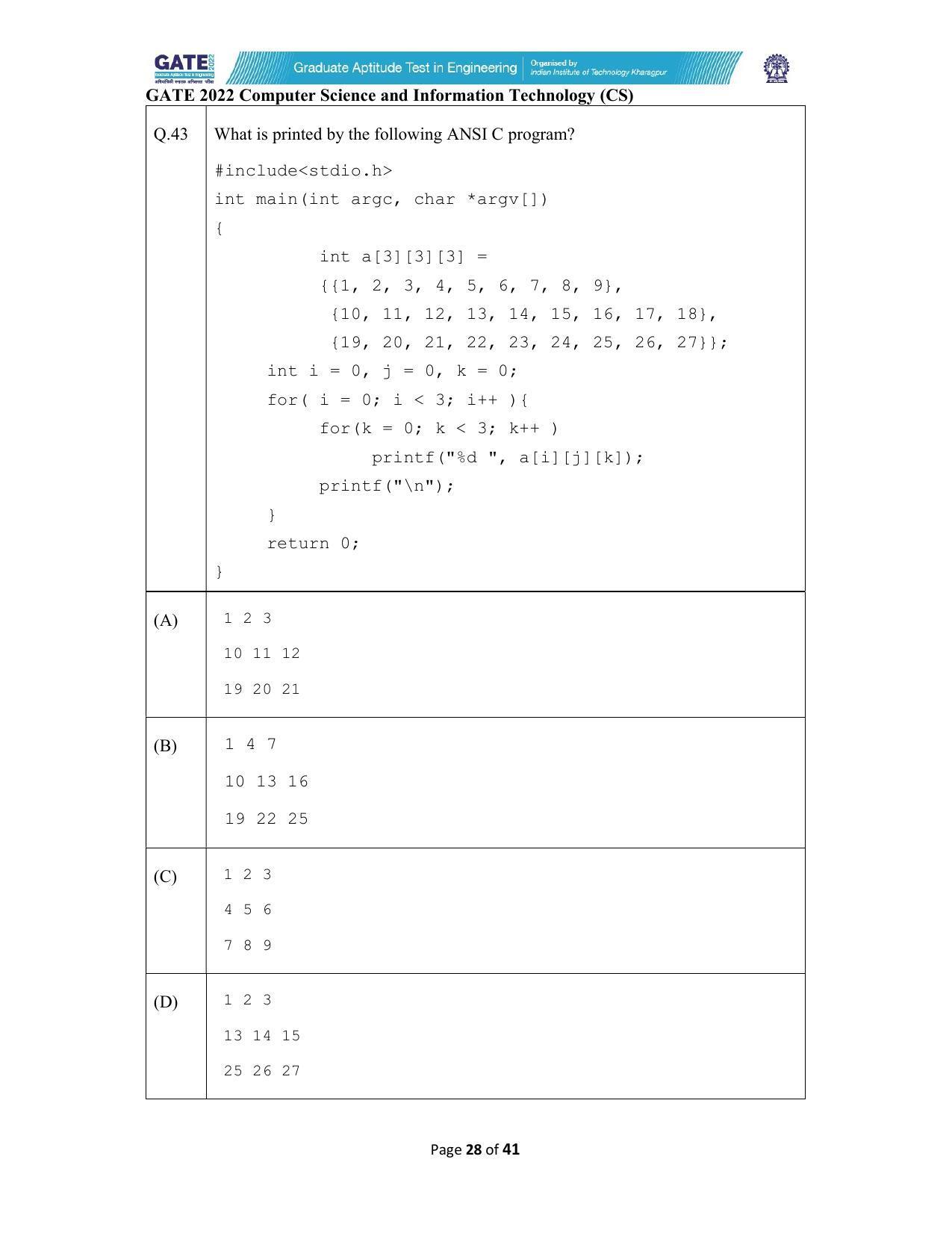 GATE 2022 Computer Science and Information Technology (CS) Question Paper - Page 28