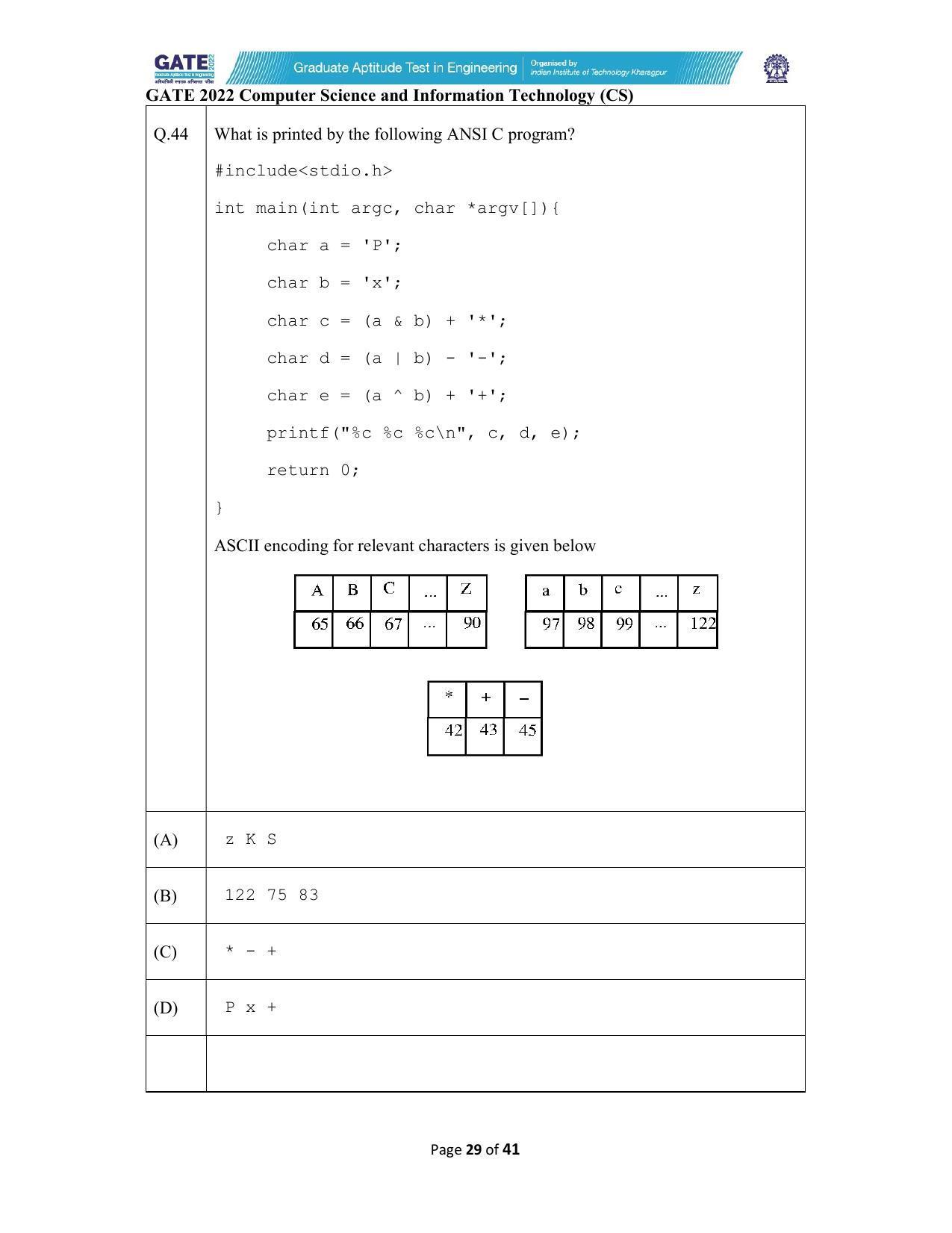 GATE 2022 Computer Science and Information Technology (CS) Question Paper - Page 29