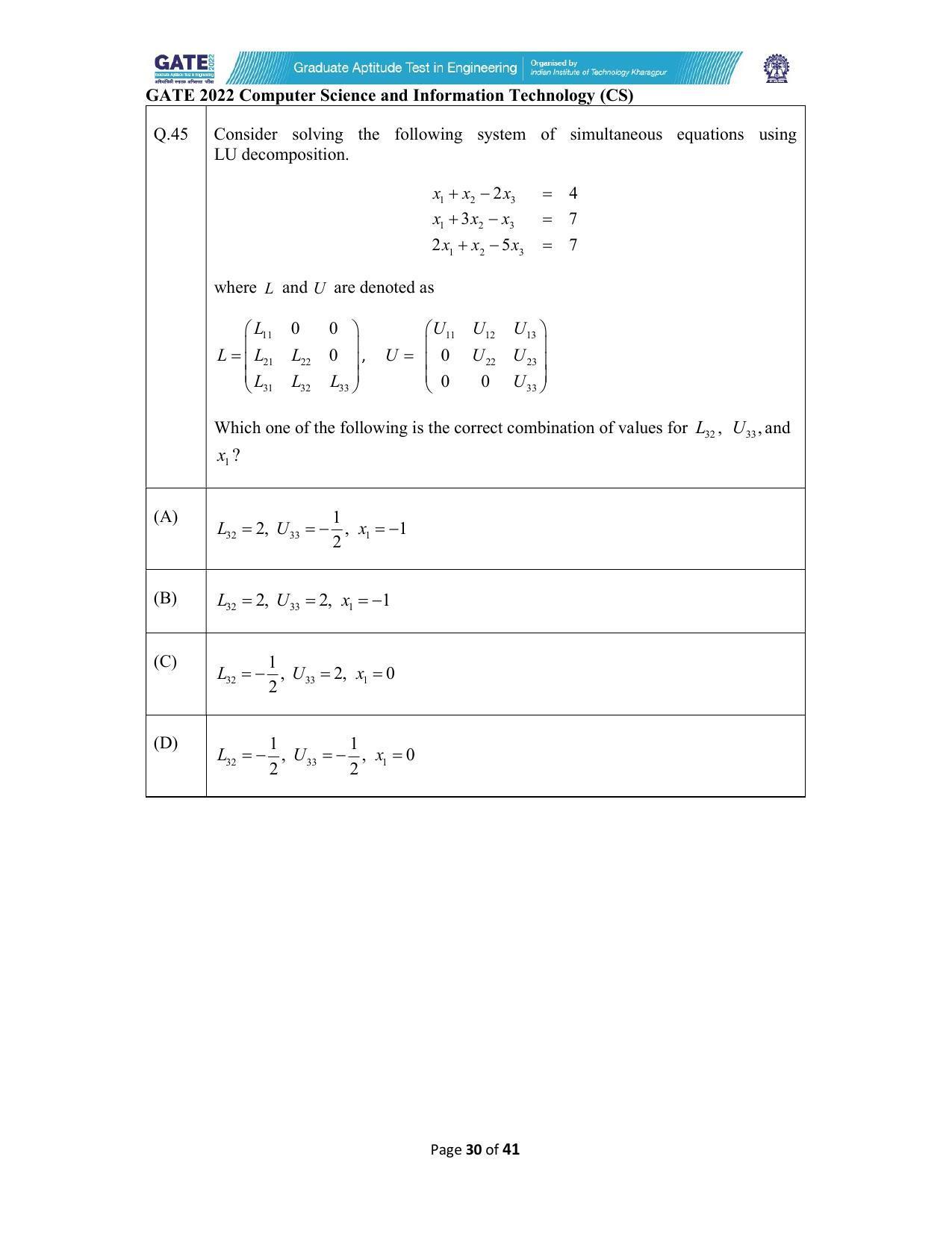 GATE 2022 Computer Science and Information Technology (CS) Question Paper - Page 30