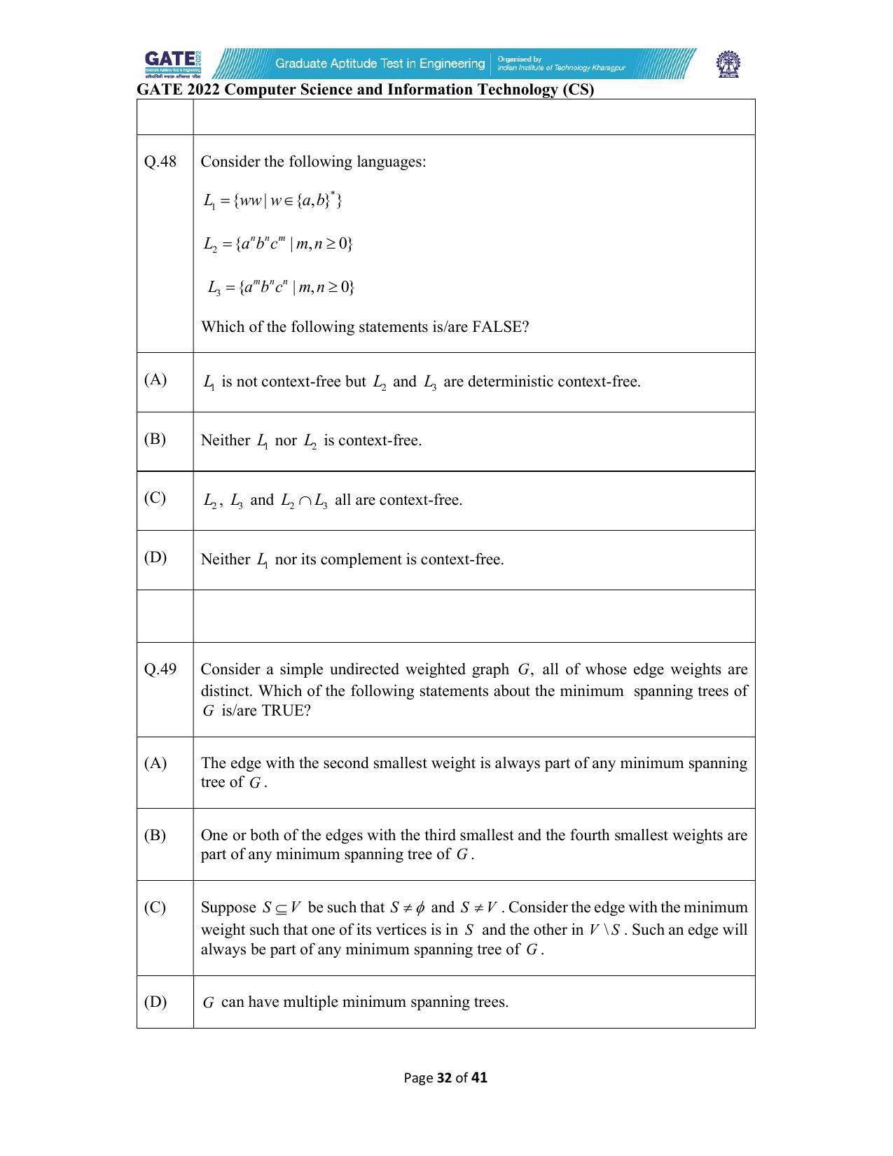 GATE 2022 Computer Science and Information Technology (CS) Question Paper - Page 32