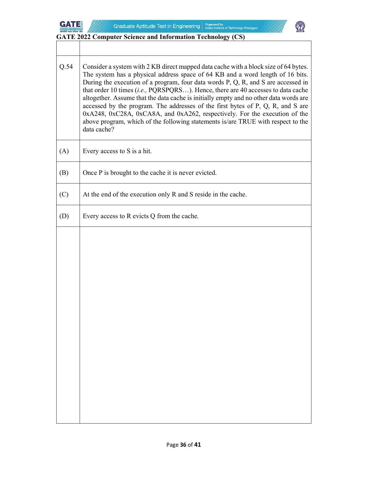GATE 2022 Computer Science and Information Technology (CS) Question Paper - Page 36