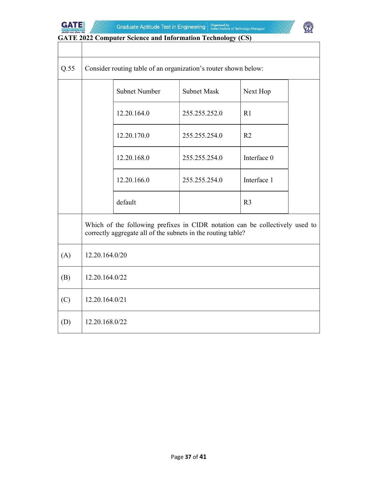 GATE 2022 Computer Science and Information Technology (CS) Question Paper - Page 37