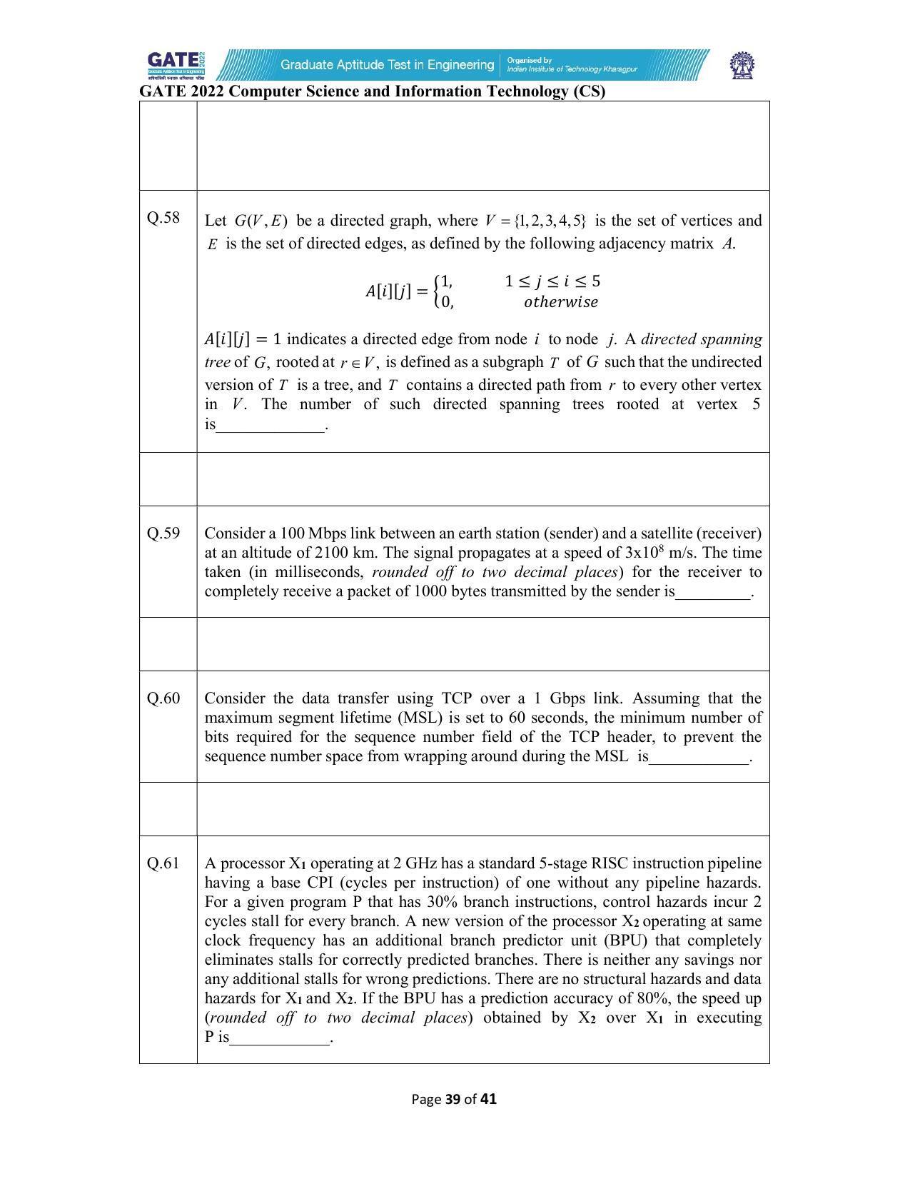 GATE 2022 Computer Science and Information Technology (CS) Question Paper - Page 39