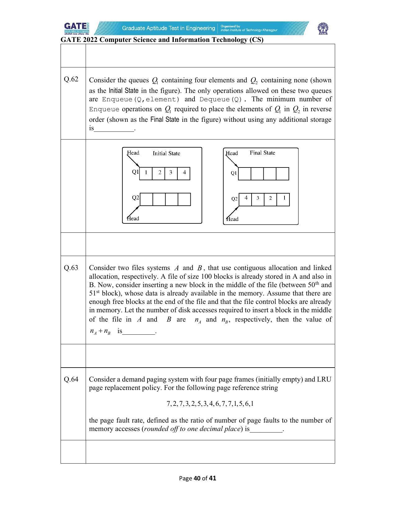 GATE 2022 Computer Science and Information Technology (CS) Question Paper - Page 40