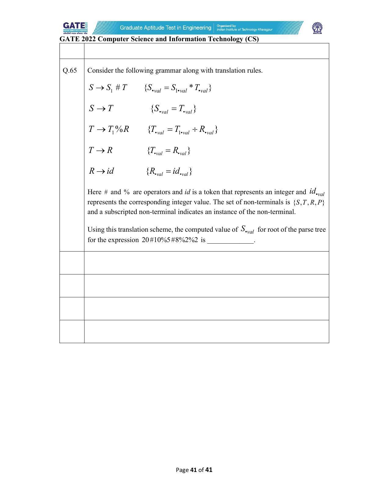 GATE 2022 Computer Science and Information Technology (CS) Question Paper - Page 41