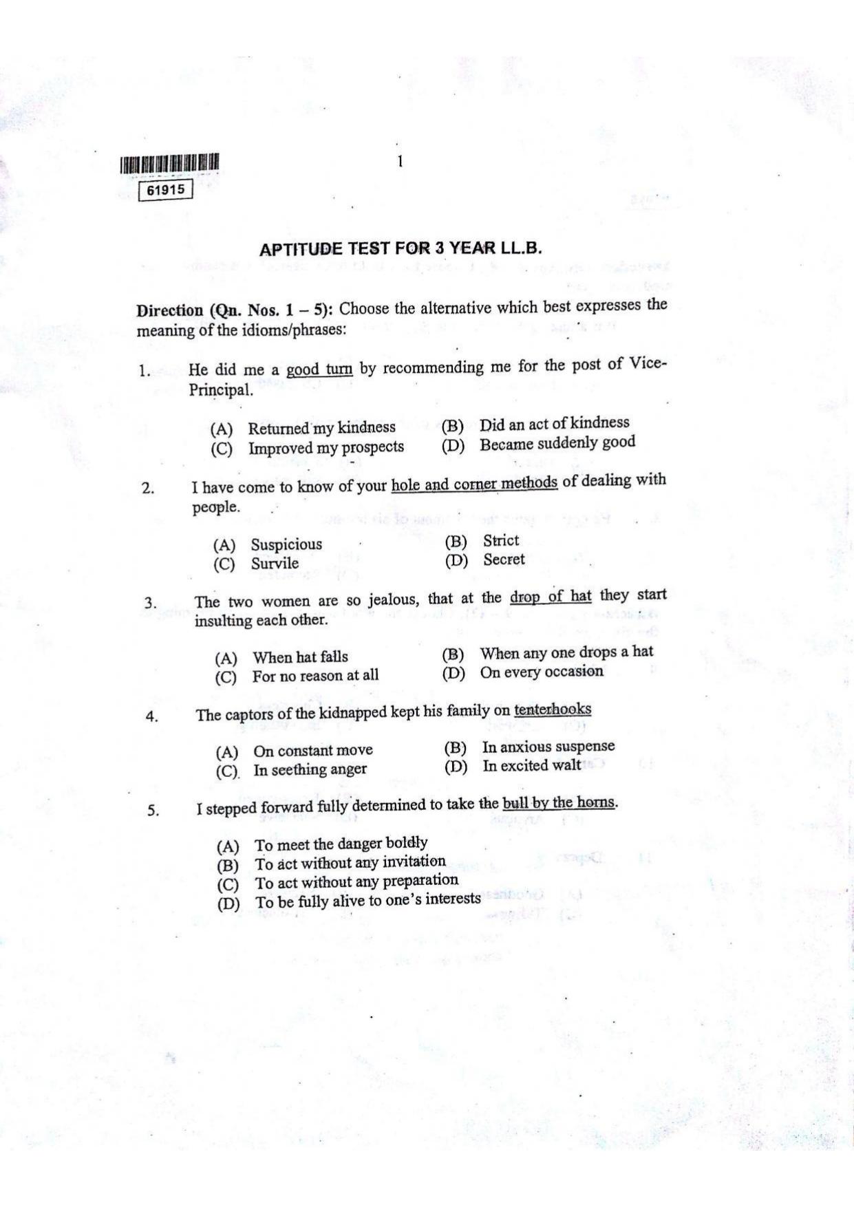 CUSAT CAT 2015 3 YEAR LL.B Question Paper - Page 2