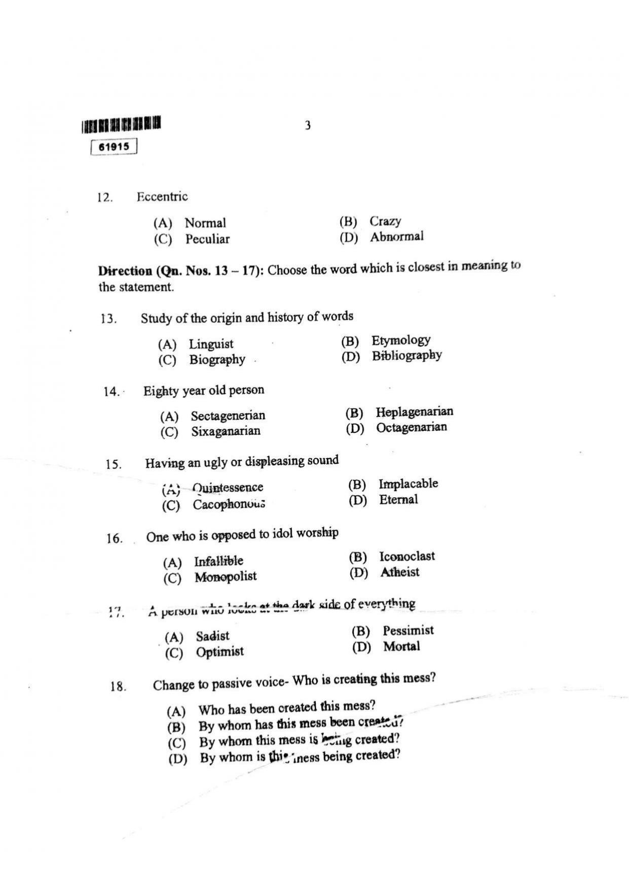 CUSAT CAT 2015 3 YEAR LL.B Question Paper - Page 4