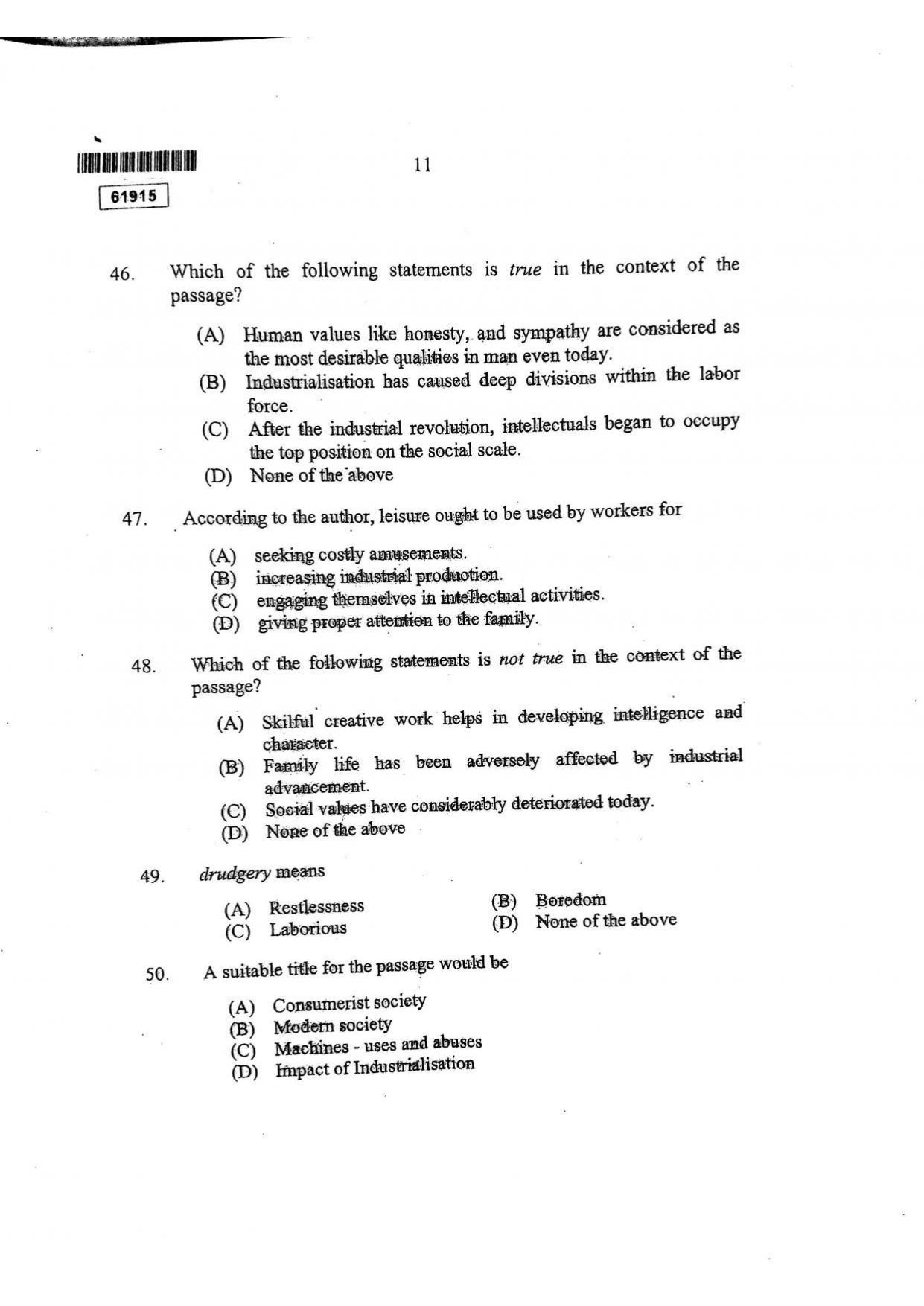 CUSAT CAT 2015 3 YEAR LL.B Question Paper - Page 12