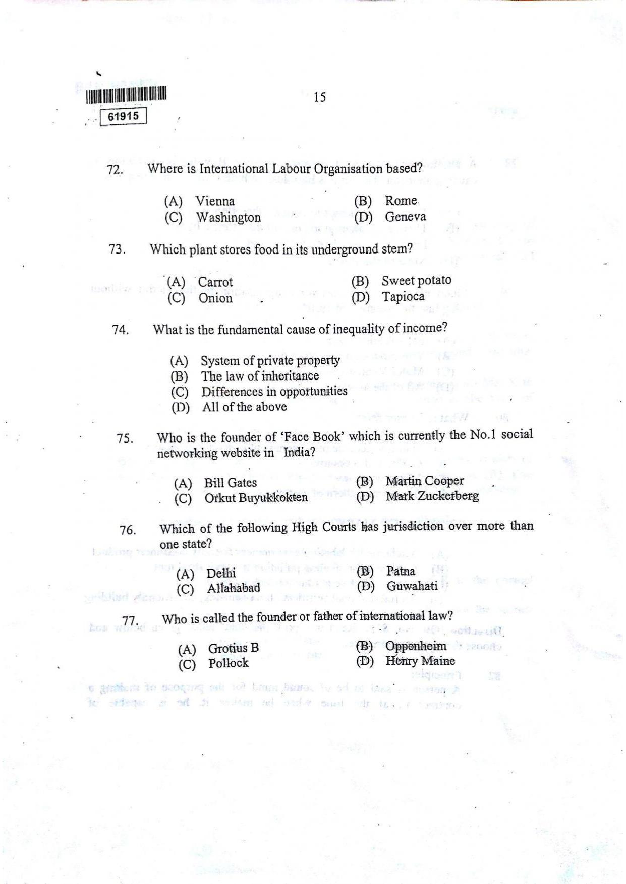 CUSAT CAT 2015 3 YEAR LL.B Question Paper - Page 16