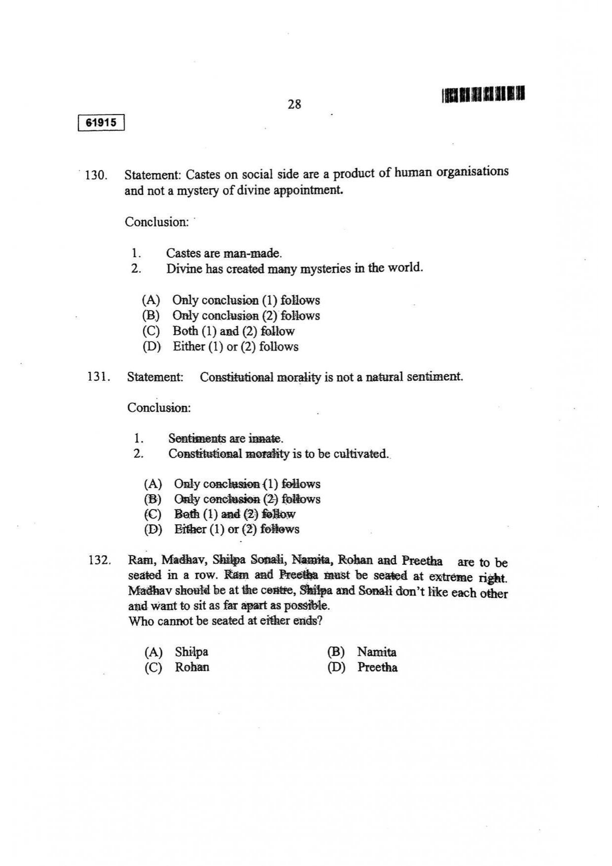 CUSAT CAT 2015 3 YEAR LL.B Question Paper - Page 29