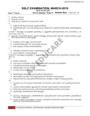 Kerala SSLC 2019 Malayalam I Answer Key.