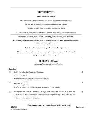 ICSE Class 10 Mathematics 2020 Question Paper