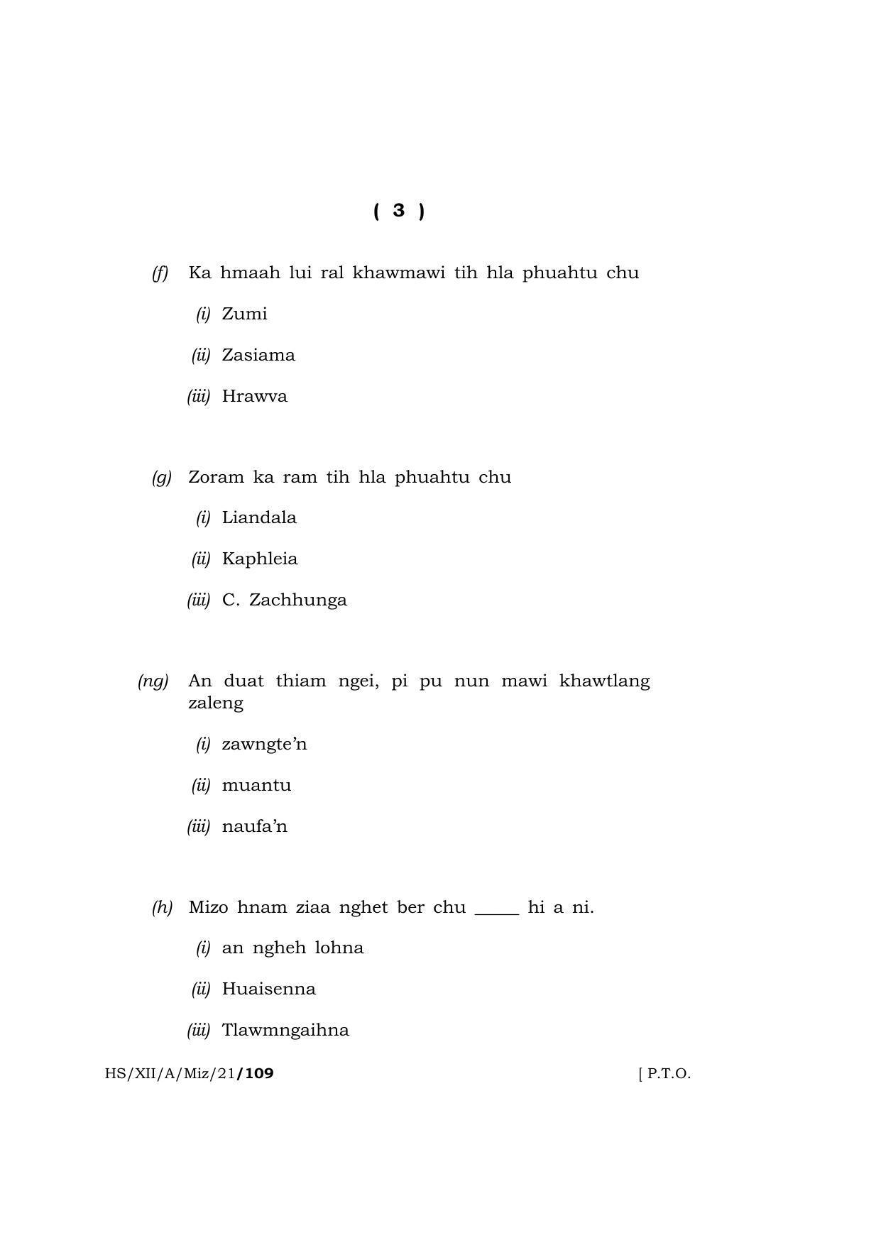 Meghalaya Board (MBOSE) Class 12 MIZO  (HS-XII-A-Miz-21) 2021 Question Paper - Page 3