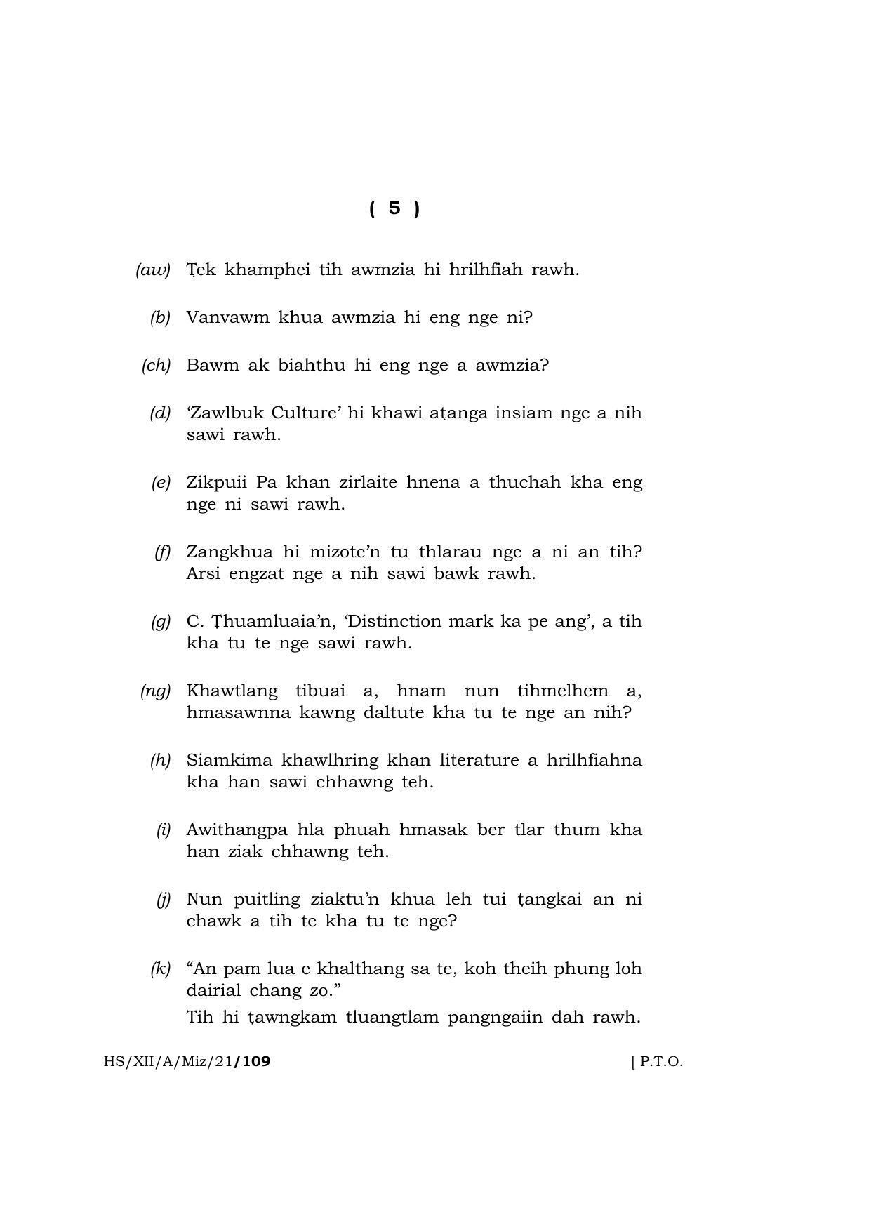 Meghalaya Board (MBOSE) Class 12 MIZO  (HS-XII-A-Miz-21) 2021 Question Paper - Page 5