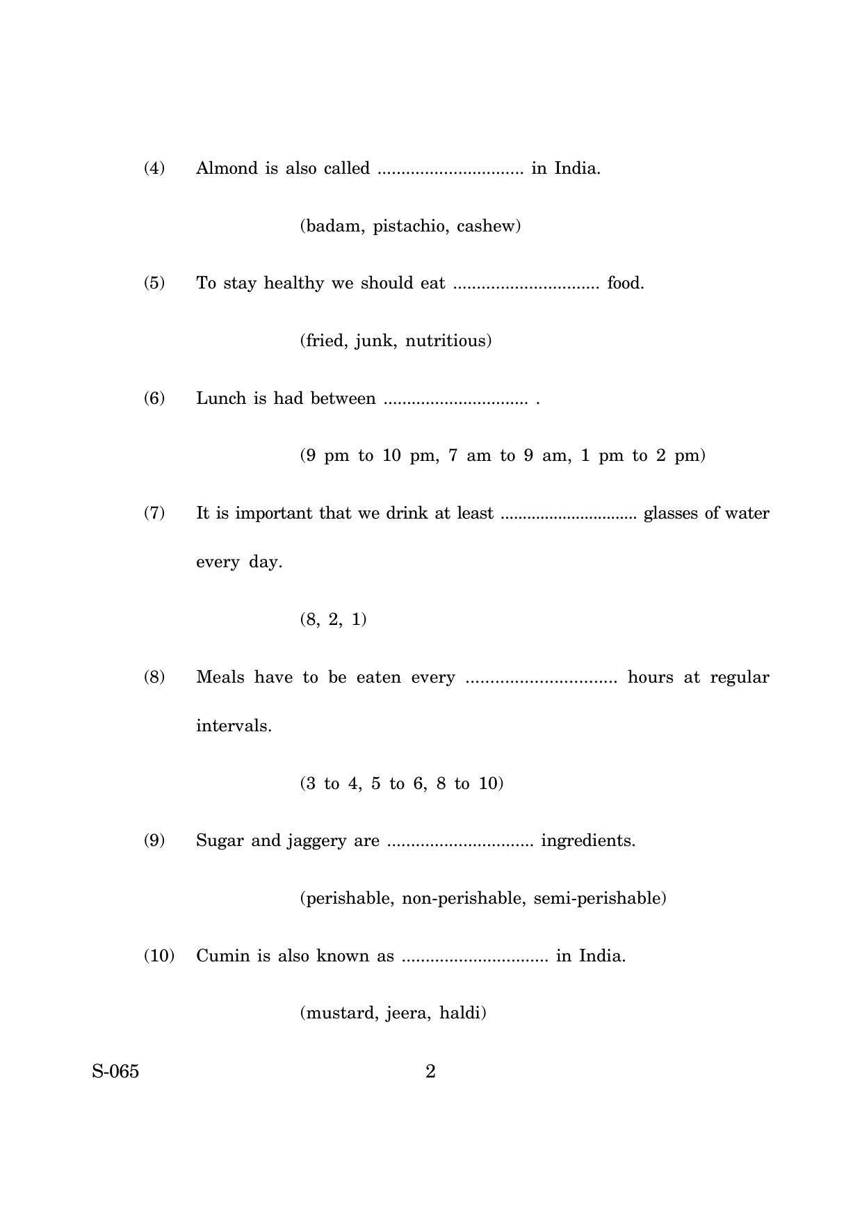 Goa Board Class 10 Basic Cookery Cwsn E English (March 2019) Question Paper - Page 2
