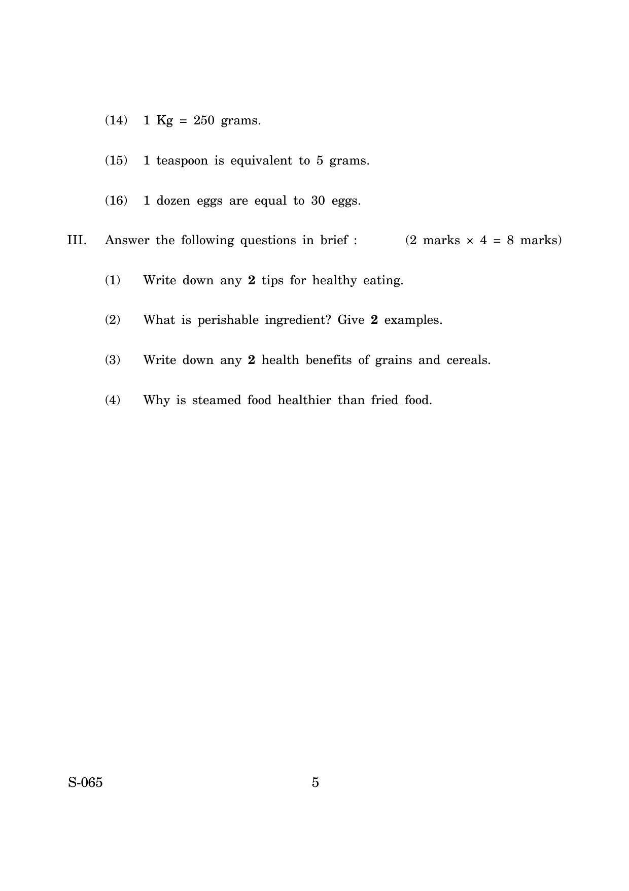 Goa Board Class 10 Basic Cookery Cwsn E English (March 2019) Question Paper - Page 5