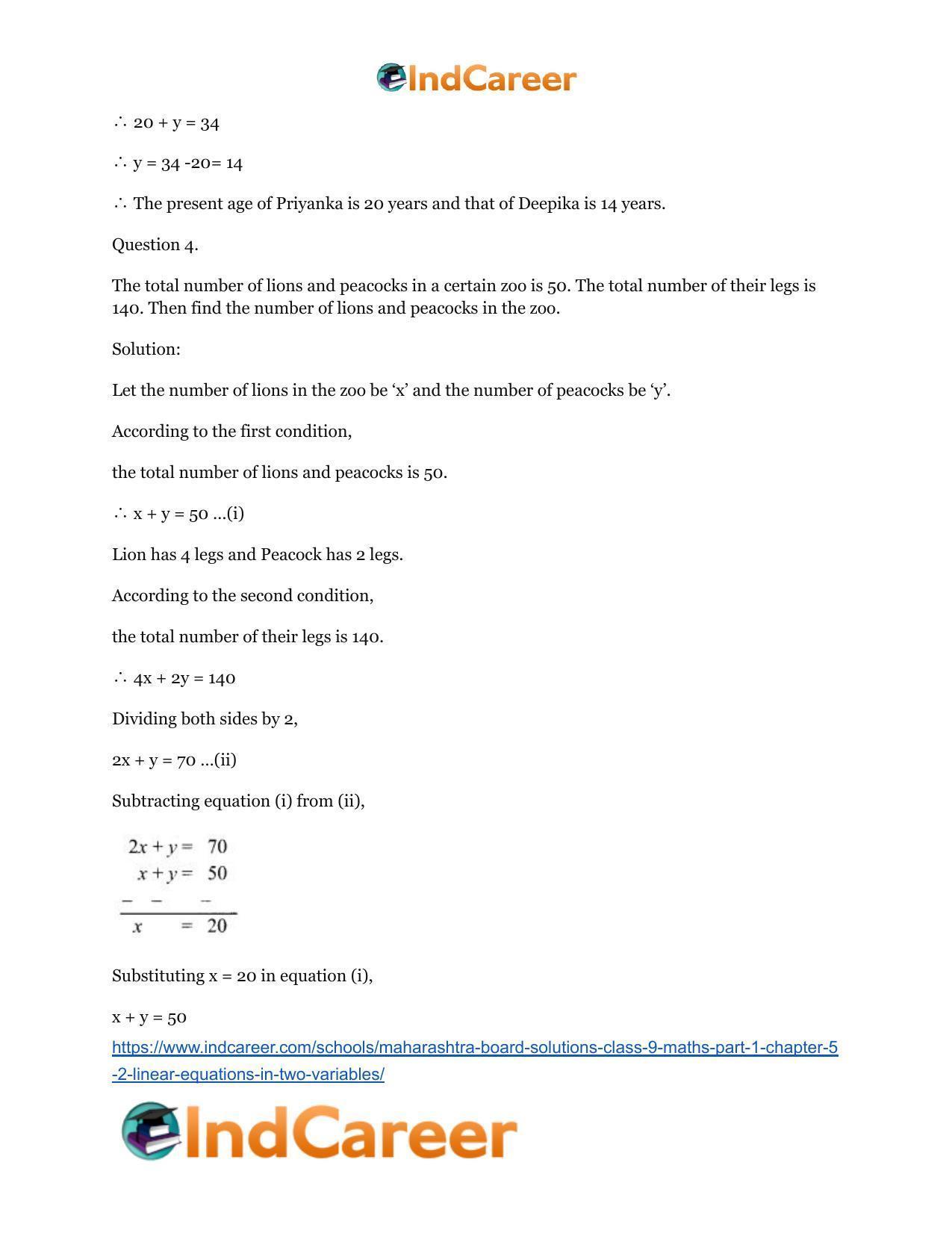 Maharashtra Board Solutions Class 9-Maths (Part 1): Chapter 5.2- Linear Equations in Two Variables - Page 6
