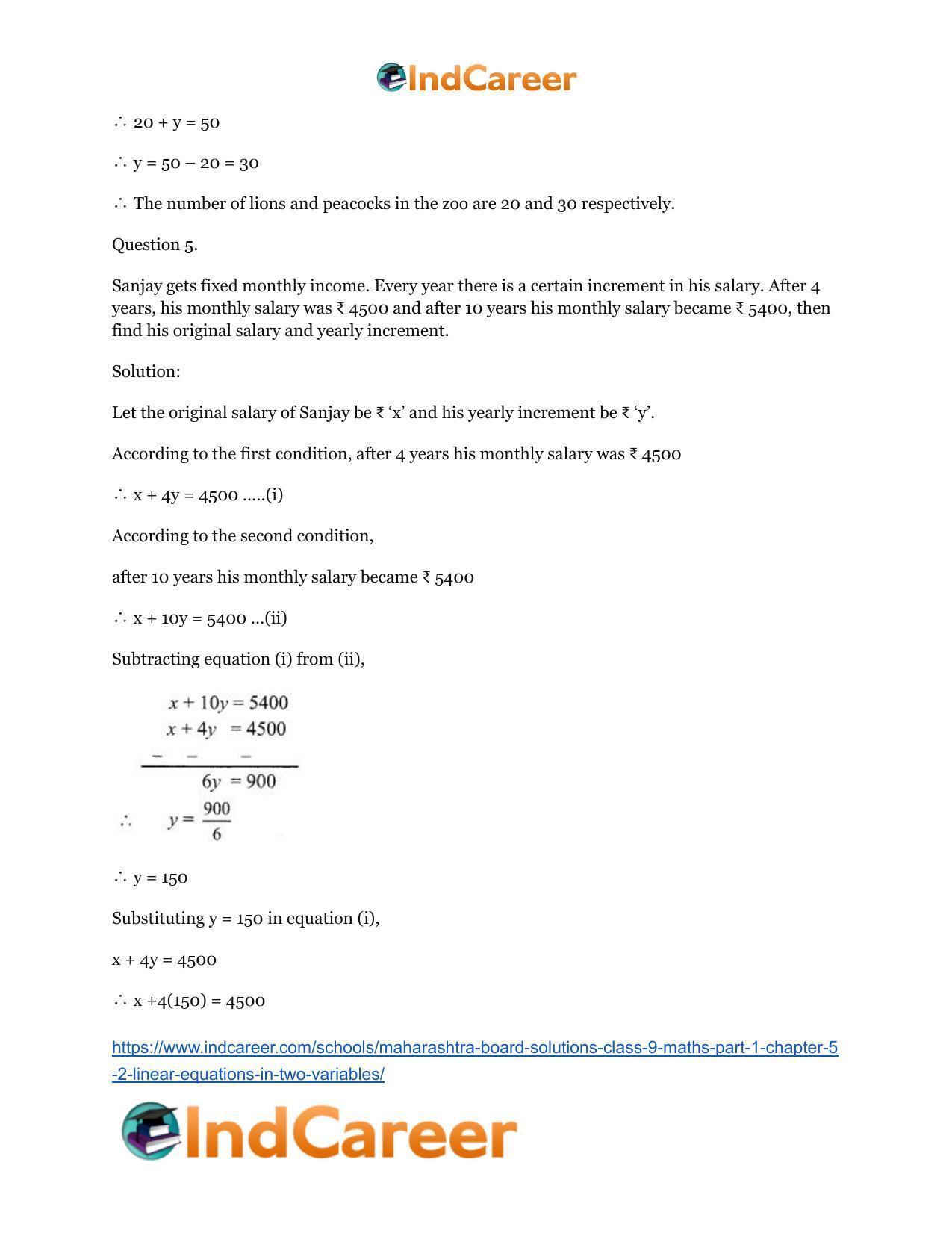 Maharashtra Board Solutions Class 9-Maths (Part 1): Chapter 5.2- Linear Equations in Two Variables - Page 7