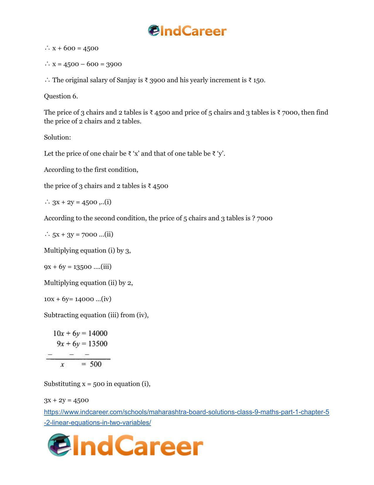 Maharashtra Board Solutions Class 9-Maths (Part 1): Chapter 5.2- Linear Equations in Two Variables - Page 8