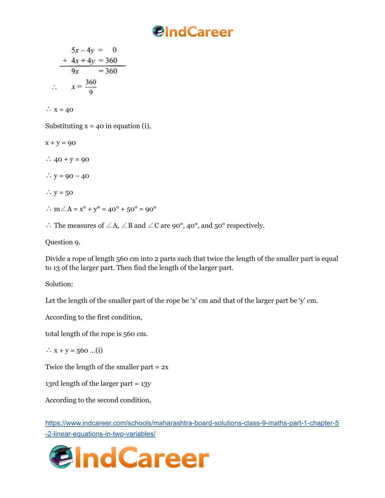 Maharashtra Board Solutions Class 9-Maths (Part 1): Chapter 5.2- Linear Equations in Two Variables - Page 12
