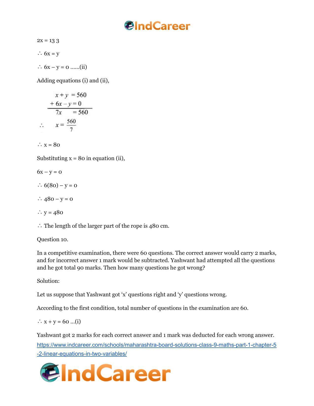 Maharashtra Board Solutions Class 9-Maths (Part 1): Chapter 5.2- Linear Equations in Two Variables - Page 13