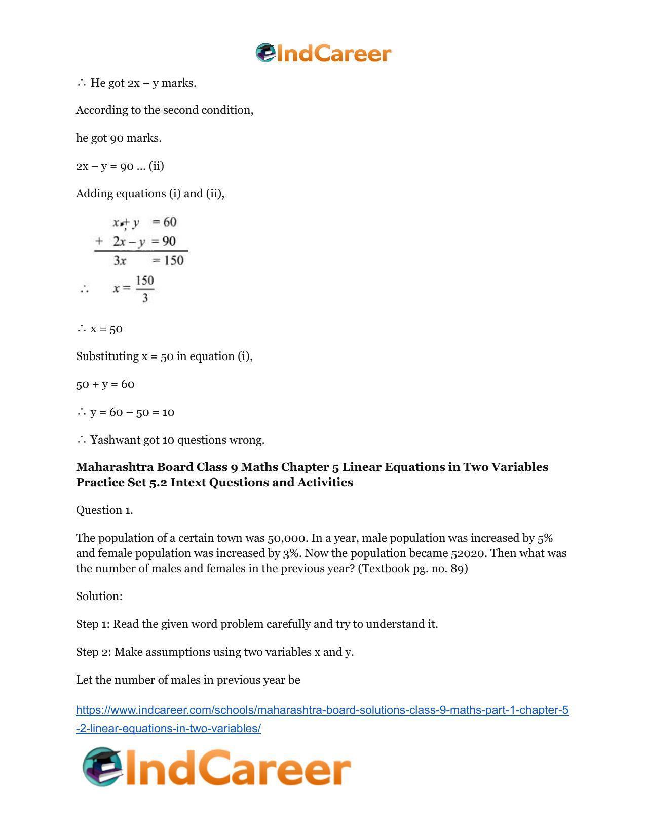 Maharashtra Board Solutions Class 9-Maths (Part 1): Chapter 5.2- Linear Equations in Two Variables - Page 14