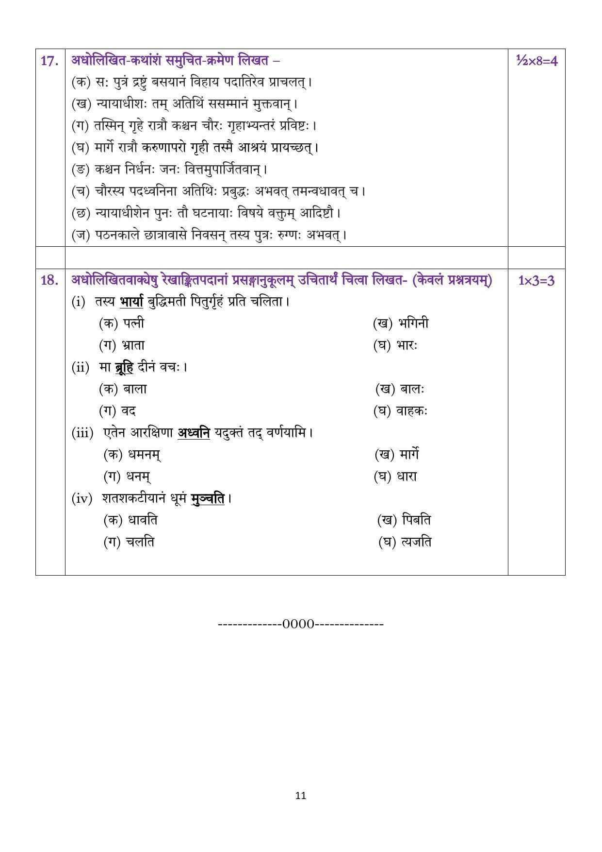 CBSE Class 10 Sanskrit Sample Papers 2023 - Page 11