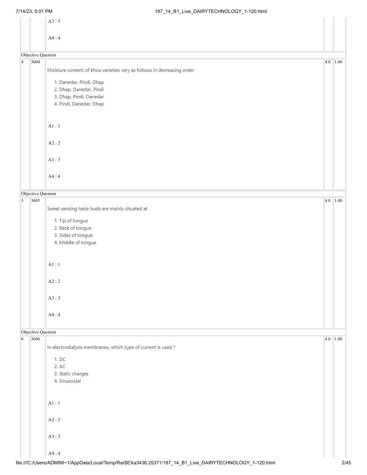 ICAR AIEEA PG 2023 DAIRY TECHNOLOGY Question Paper- 14 July 2023 - Page 2