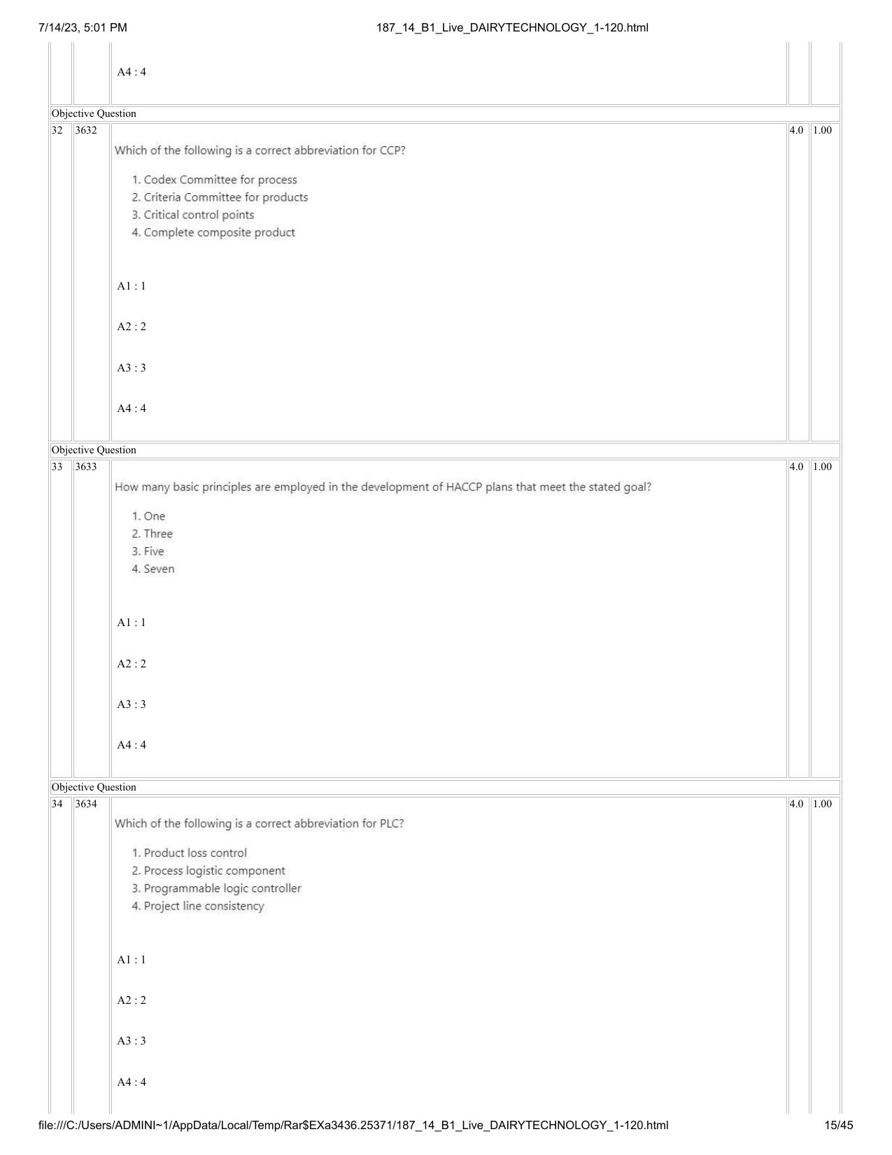 ICAR AIEEA PG 2023 DAIRY TECHNOLOGY Question Paper- 14 July 2023 - Page 15