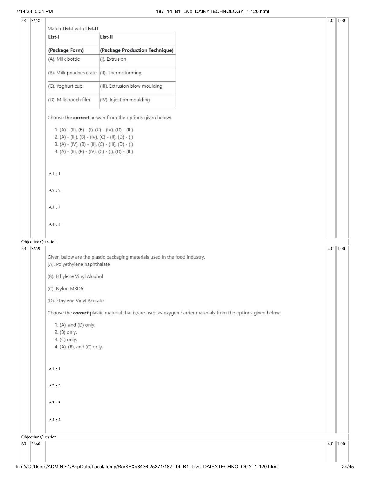 ICAR AIEEA PG 2023 DAIRY TECHNOLOGY Question Paper- 14 July 2023 - Page 24