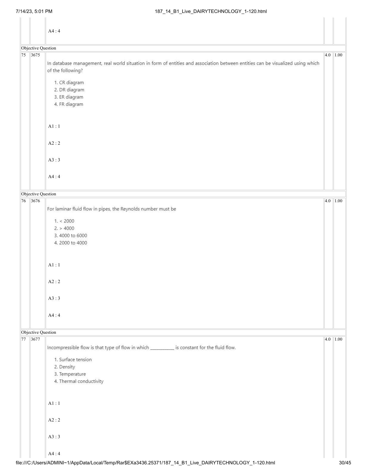 ICAR AIEEA PG 2023 DAIRY TECHNOLOGY Question Paper- 14 July 2023 - Page 30