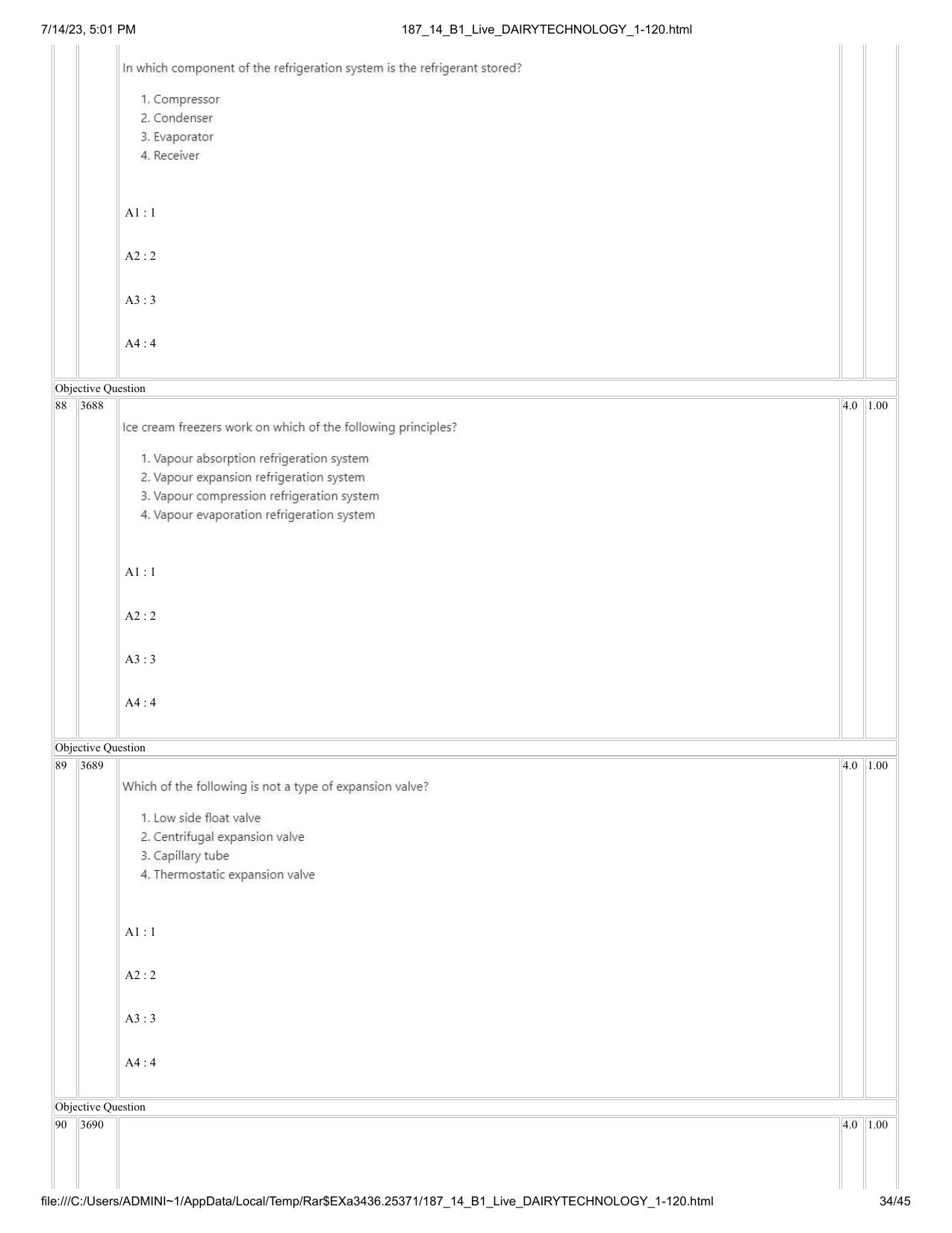 ICAR AIEEA PG 2023 DAIRY TECHNOLOGY Question Paper- 14 July 2023 - Page 34