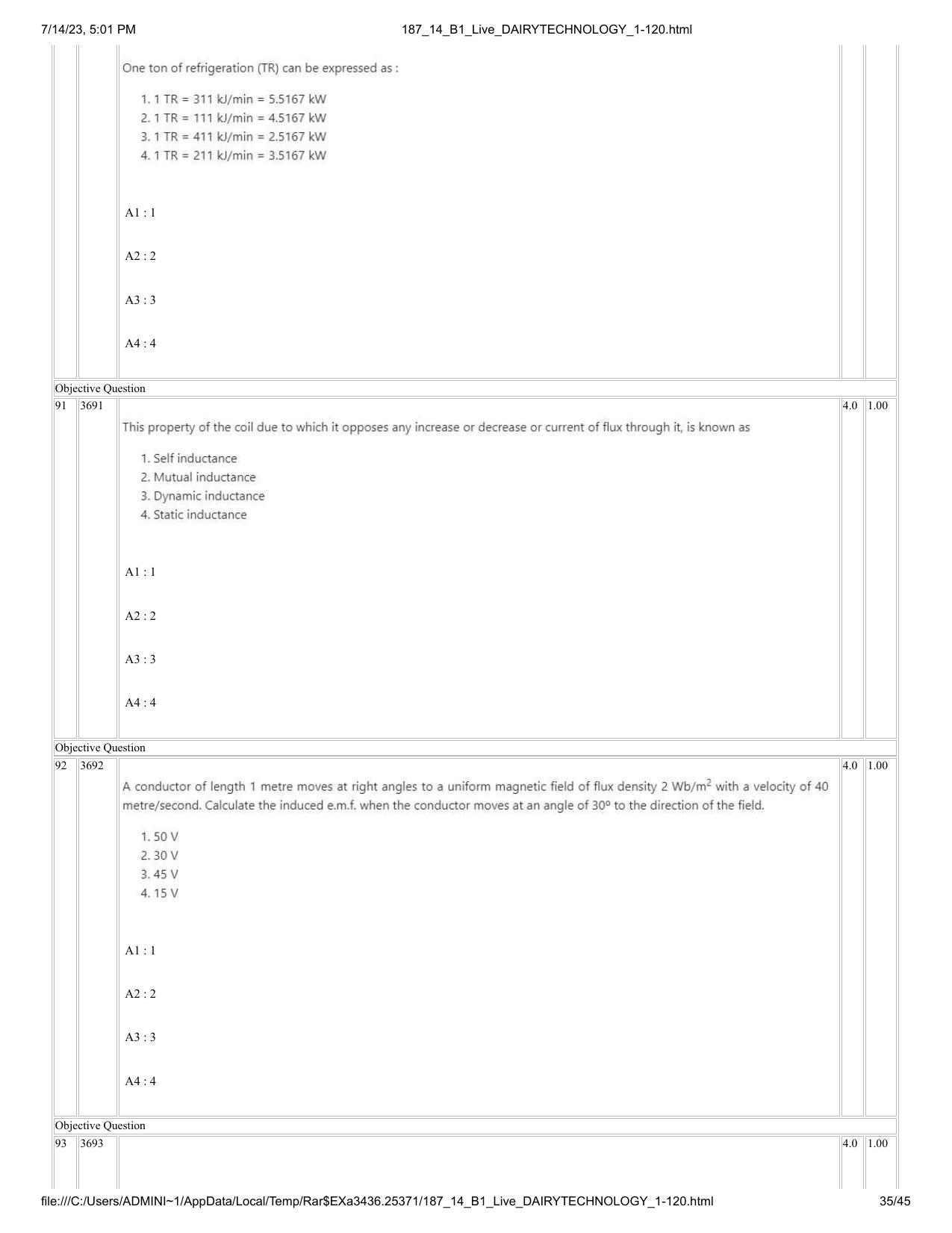 ICAR AIEEA PG 2023 DAIRY TECHNOLOGY Question Paper- 14 July 2023 - Page 35