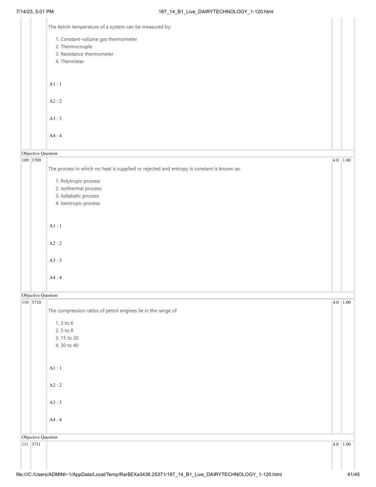 ICAR AIEEA PG 2023 DAIRY TECHNOLOGY Question Paper- 14 July 2023 - Page 41
