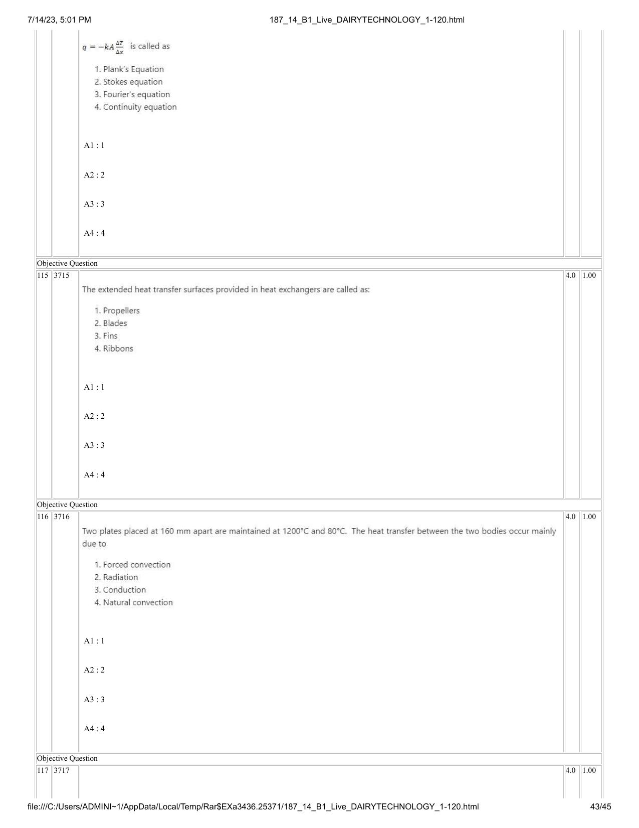 ICAR AIEEA PG 2023 DAIRY TECHNOLOGY Question Paper- 14 July 2023 - Page 43