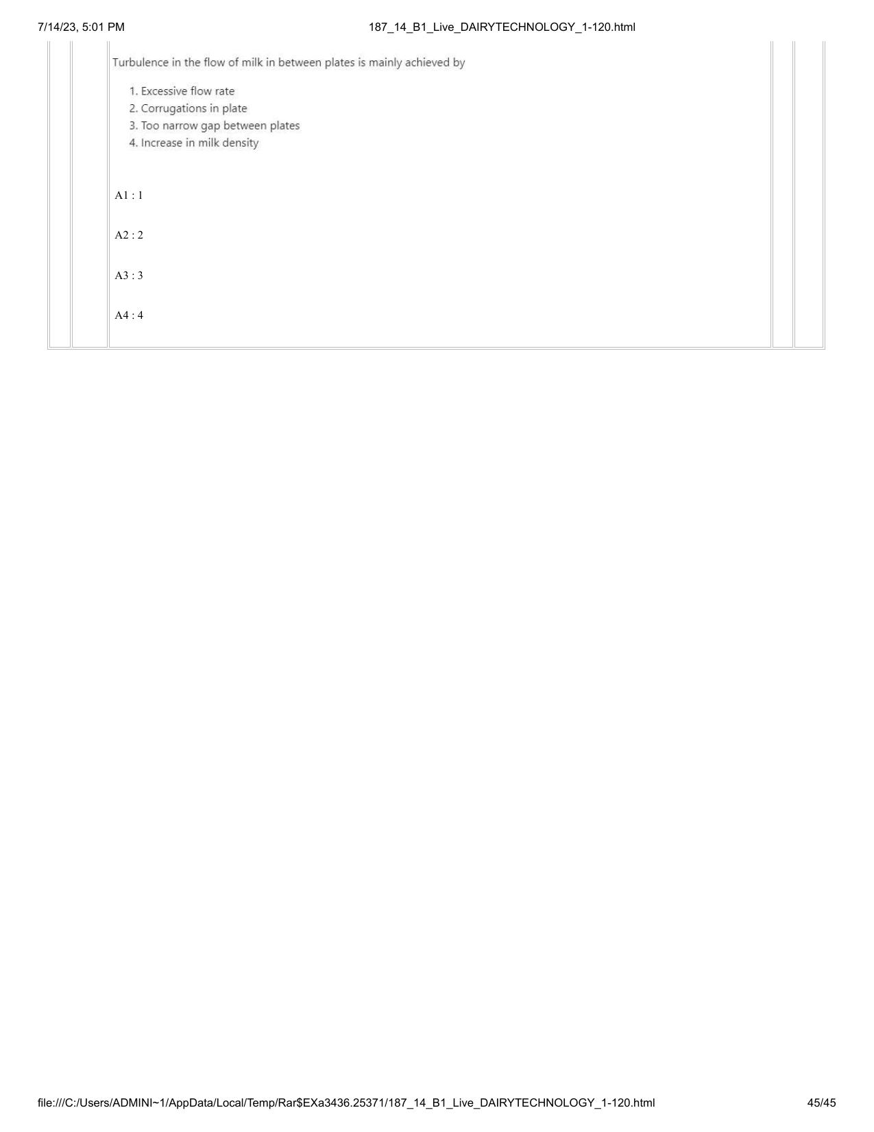 ICAR AIEEA PG 2023 DAIRY TECHNOLOGY Question Paper- 14 July 2023 - Page 45
