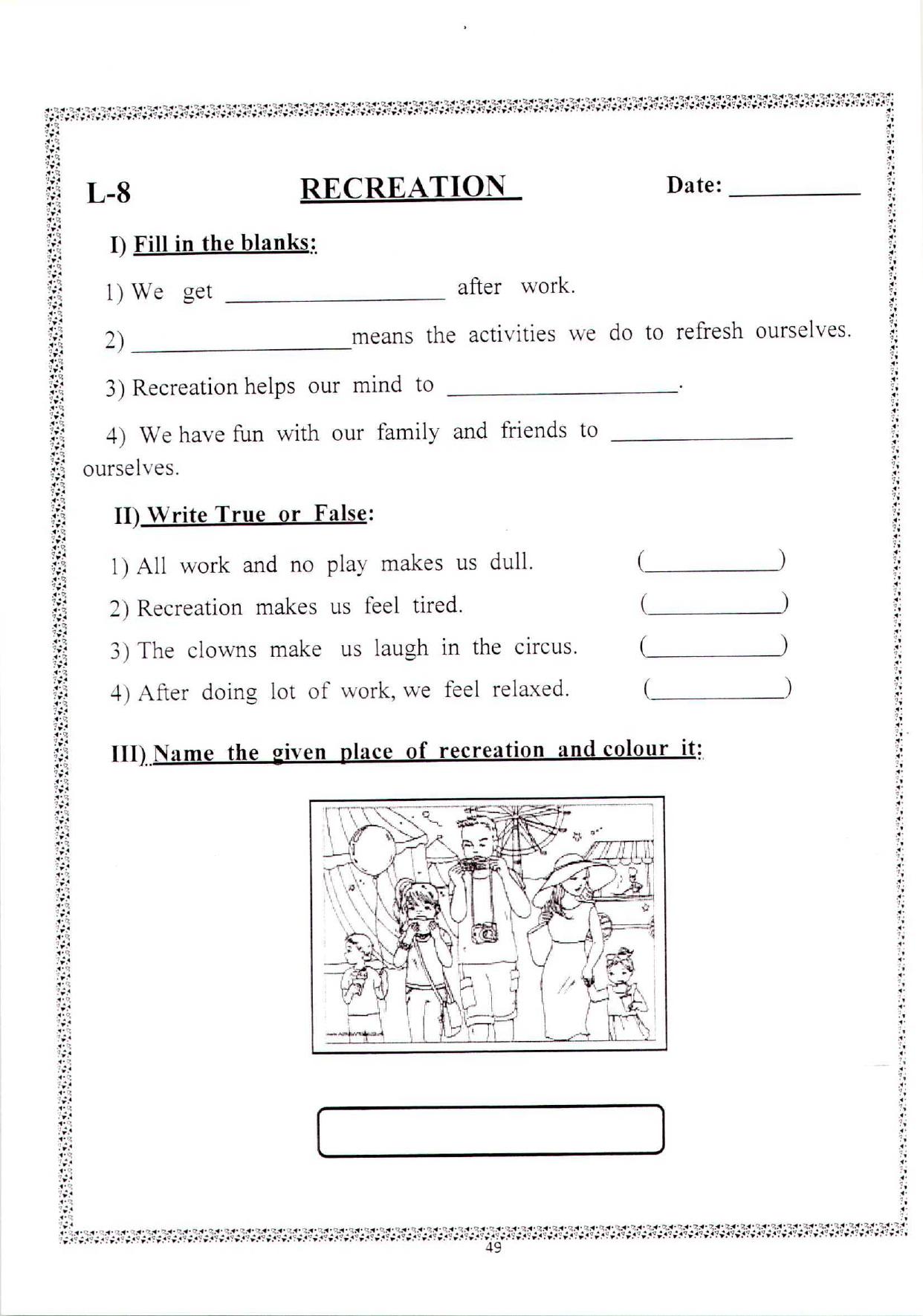 Worksheets for Class 2 EVS Assignment 64 Recreation - Page 1