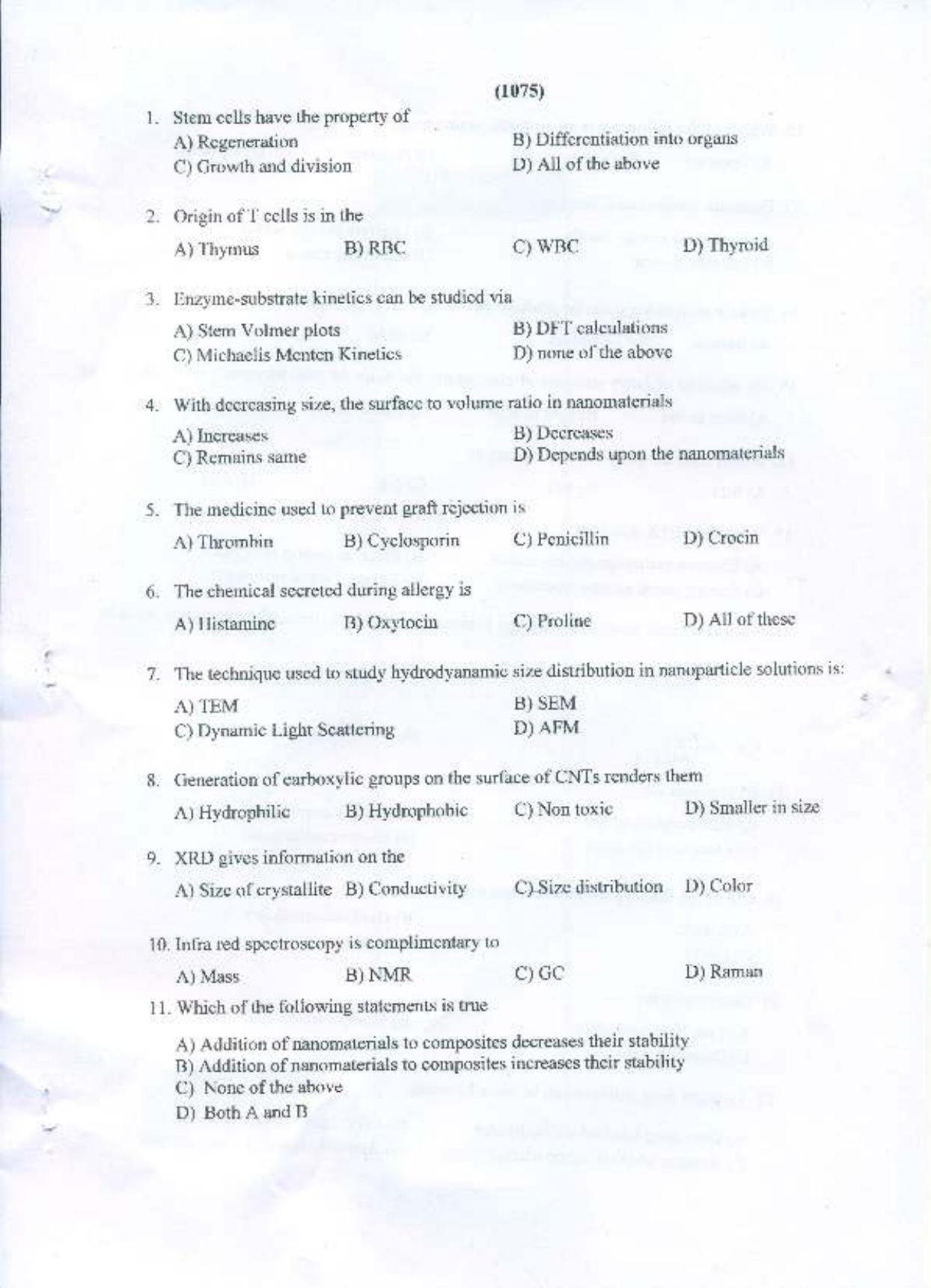 PU MPET Nano Science and Nano Technology 2015 Question Paper - Page 2