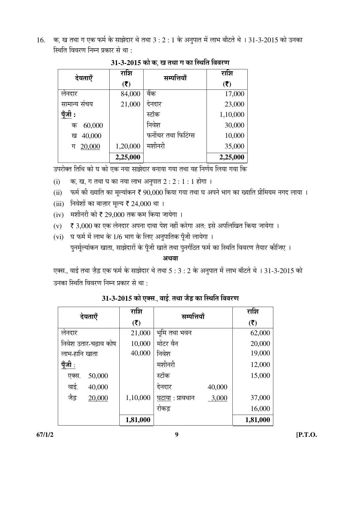 CBSE Class 12 67-1-2 ACCOUNTANCY 2016 Question Paper - Page 9