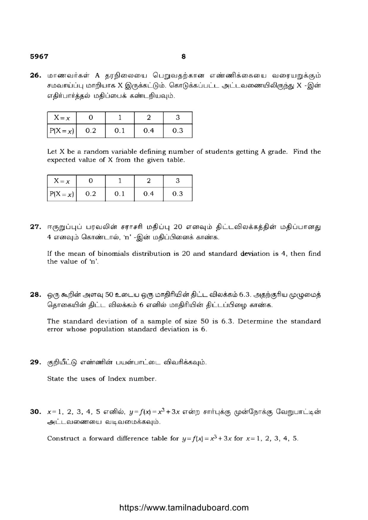 TN Class 12 Business Mathematics And Statistics 5967 Question Papers 2022 - Page 8
