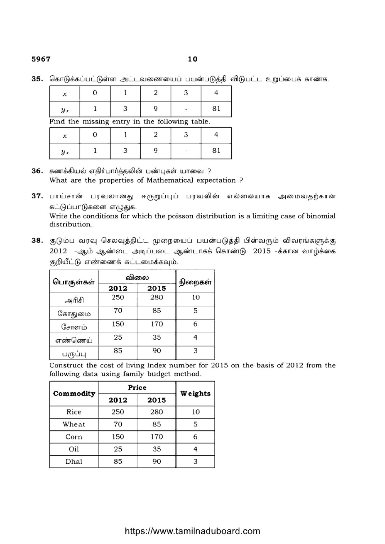 TN Class 12 Business Mathematics And Statistics 5967 Question Papers 2022 - Page 10