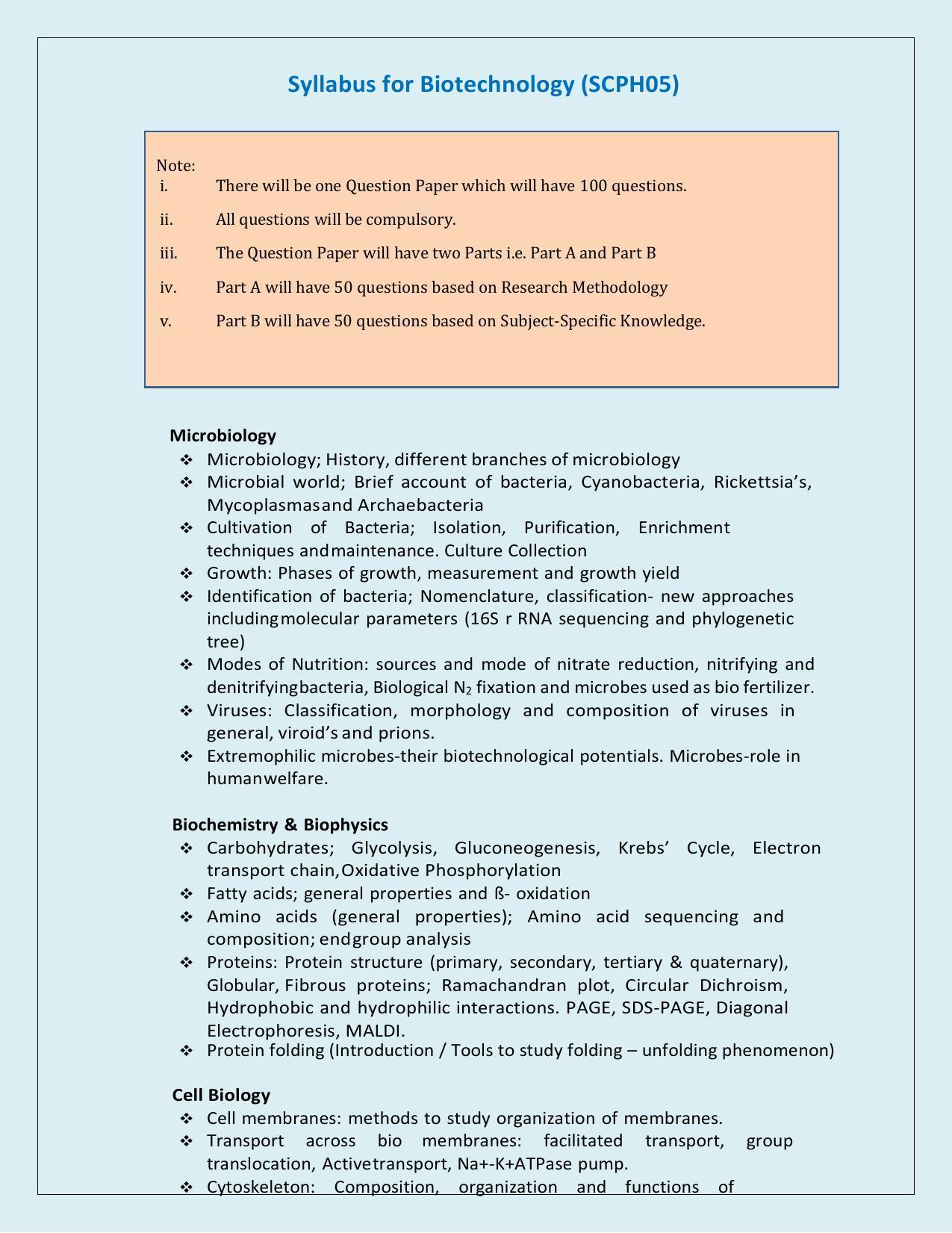 NTA PhD Entrance Exam Biotechnology Syllabus - Page 1