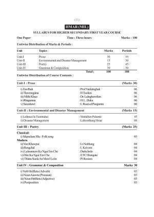 AHSEC 1st Year Hmar-MIL Syllabus