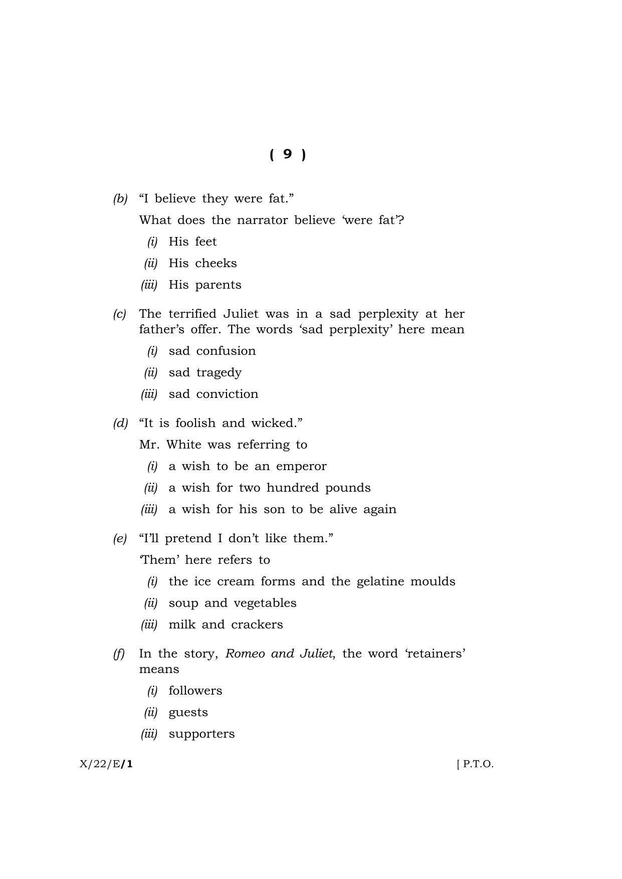 Meghalaya Board (MBOSE) Class 10 ELECTIVE ENGLISH (X-22-E) 2022 Question Paper - Page 9