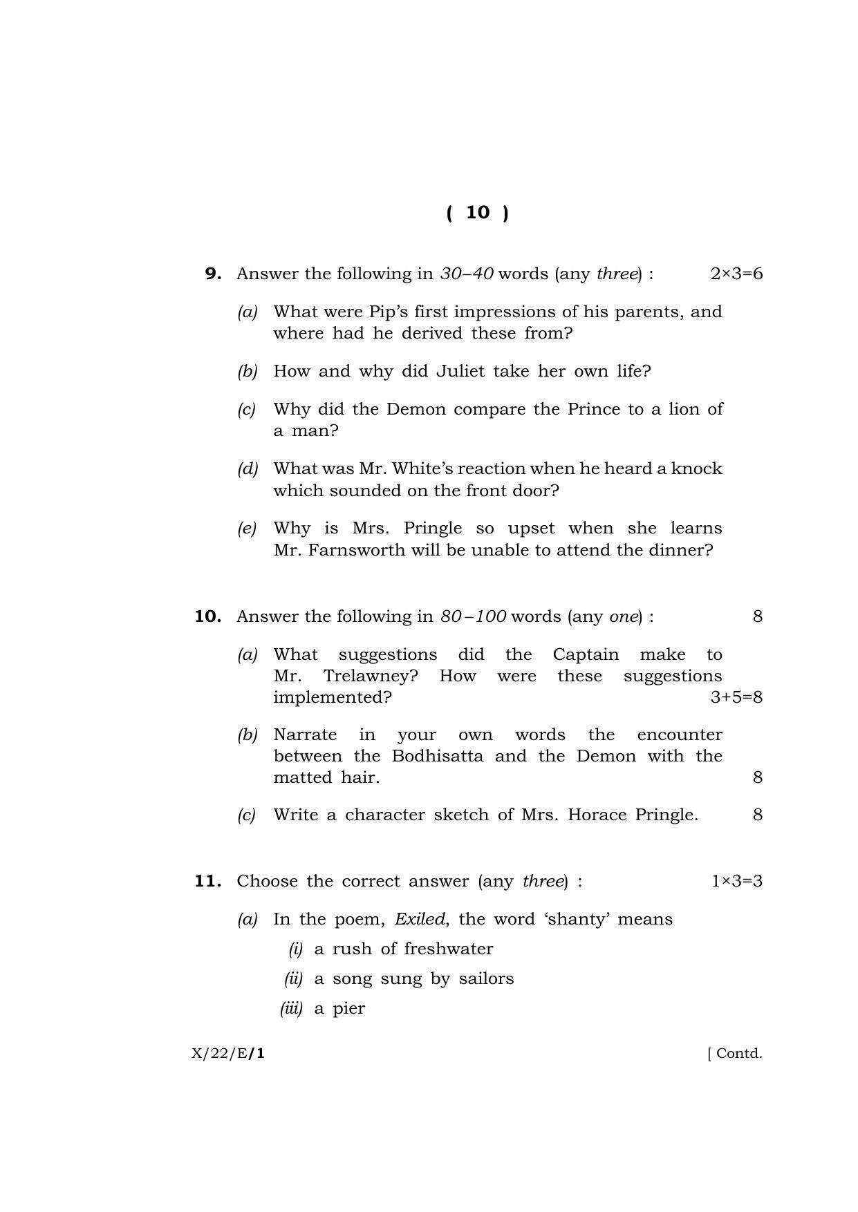 Meghalaya Board (MBOSE) Class 10 ELECTIVE ENGLISH (X-22-E) 2022 Question Paper - Page 10