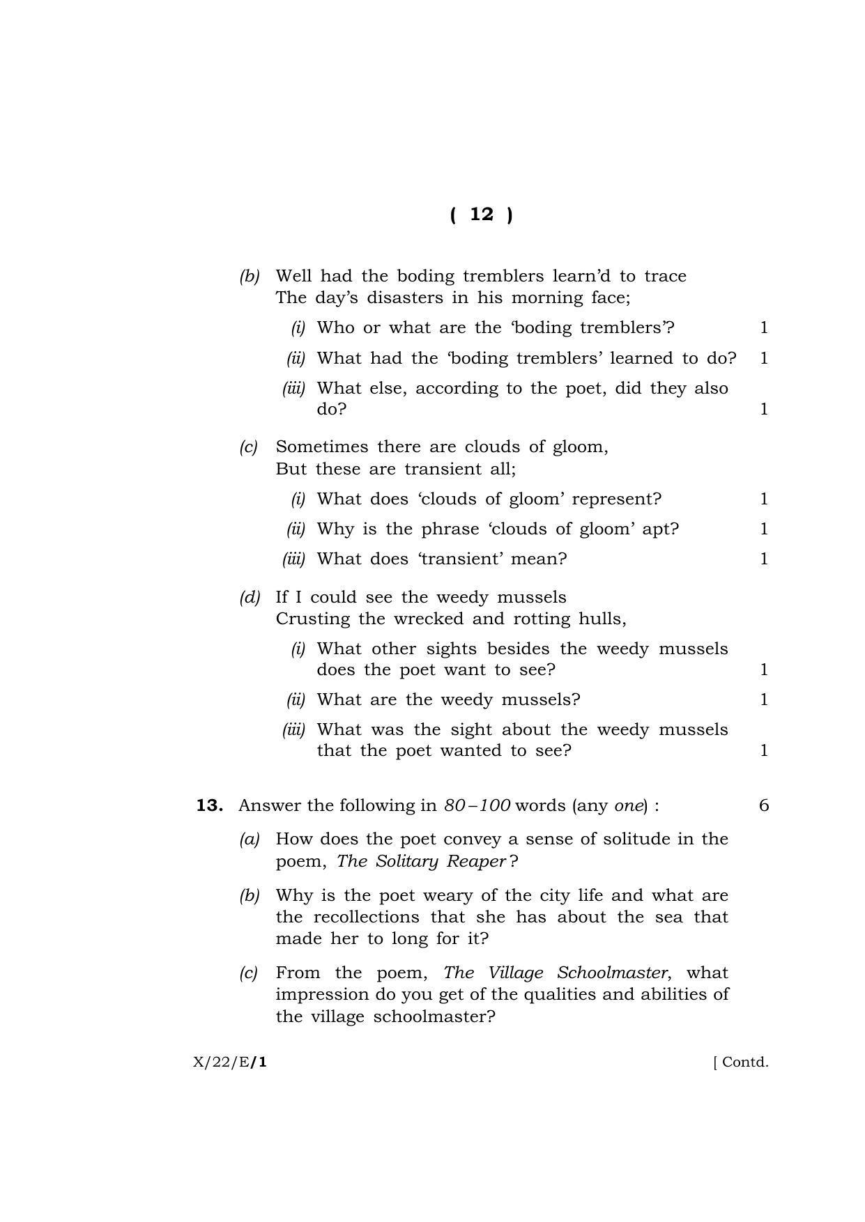 Meghalaya Board (MBOSE) Class 10 ELECTIVE ENGLISH (X-22-E) 2022 Question Paper - Page 12